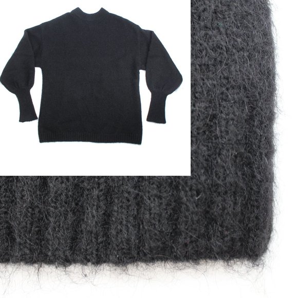 Black Mohair Sweater Puffy Sleeves Boxy Oversized Fluffy Knit Tall Ribbed Cuffs - Picture 2 of 14
